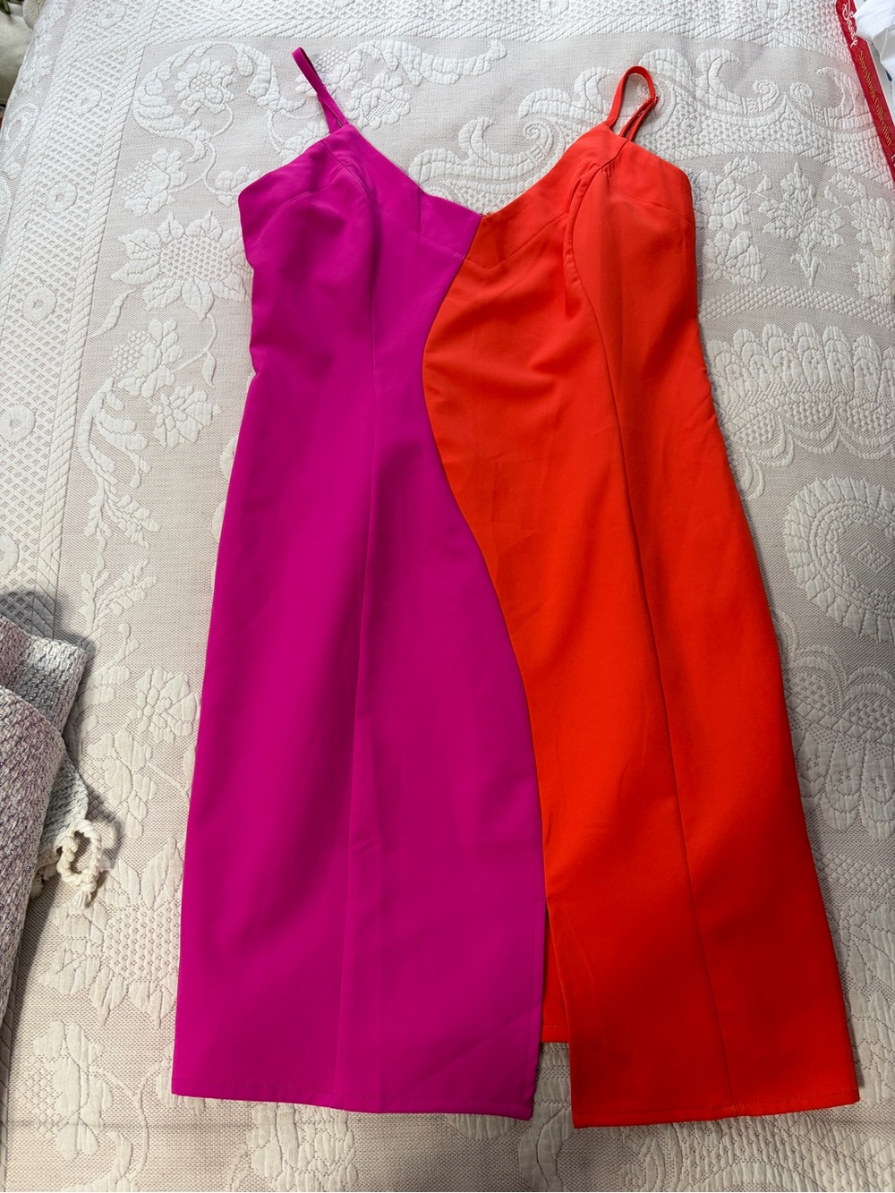 Like New - Pants Store - Colorblock Spaghetti-Strap Midi Dress in Pink & Orange